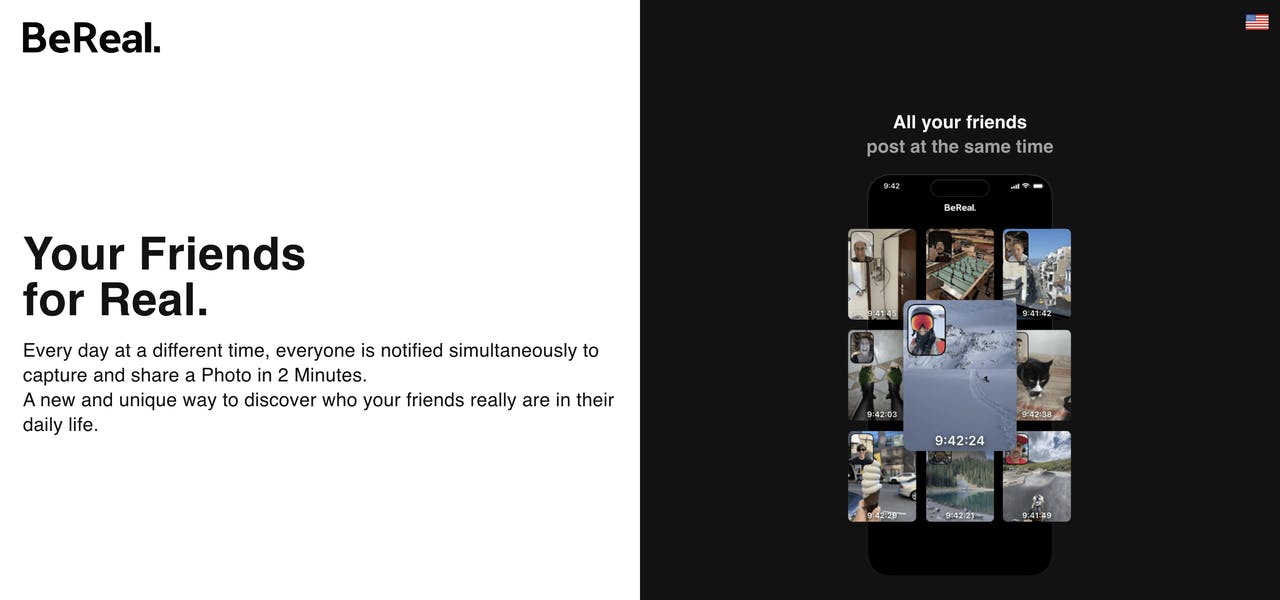"Your Friends for Real." typing and app interface