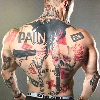 a man with fully back tattoo