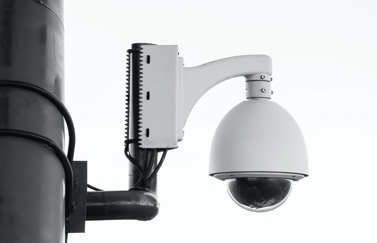a security camera black and white
